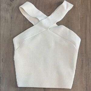 Aritzia Babaton | "X" Halter White Ribbed Crop Top - XXS